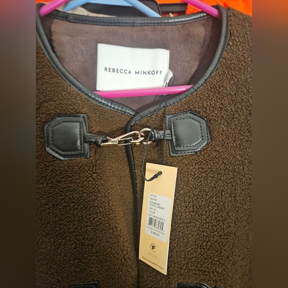 NWT Rebecca Minkoff Chocolate Brown Shearling Toggle Jacket Medium - Picture 2 of 9